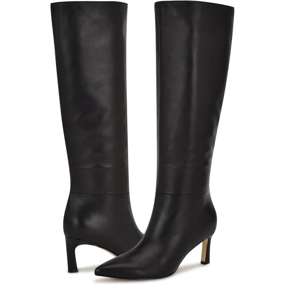 Nine West Women's Lorthey Knee High Boot Size 7.5 Black Leather Stiletto Heel
